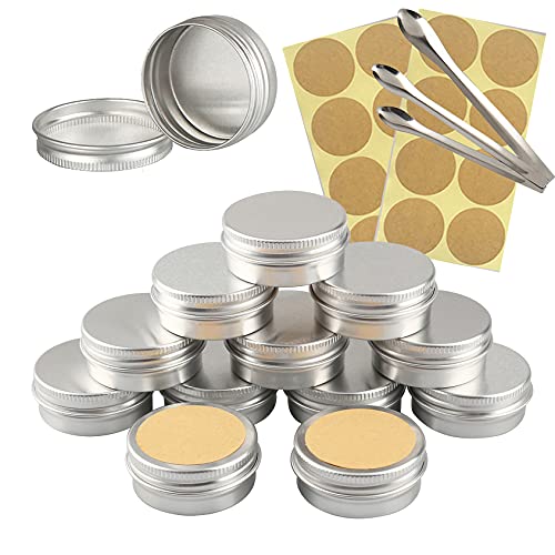 TIANZD 50 Stück Leere 15 ml Rund Silber Aluminium Tins Schraubdose Cremedose Alu-Tiegel Dosen mit Schraub-Deckel 5ml Aludose Blechdosen für Kosmetik Kerze Salben 3x Löffel, 50x Etikette von TIANZD