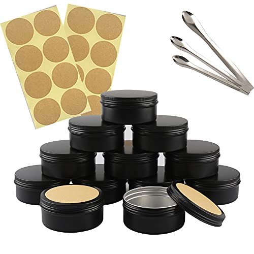 TIANZD 50 Stück Leere 150 ml Rund Matt Schwarz Aluminium Schraubdose Cremedose Alu-Tiegel Dosen mit Schraub-Deckel 15ml Aludose Blechdosen für Kosmetik Kerze Salben mit 3x Löffel 50x Etikette von TIANZD