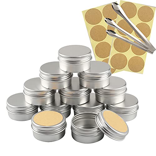 TIANZD 50 Stück Leere 30 ml Rund Silber Aluminium Tins Schraubdose Cremedose Alu-Tiegel Dosen mit Schraub-Deckel 5ml Aludose Blechdosen für Kosmetik Kerze Salben 3x Löffel, 50x Etikette von TIANZD