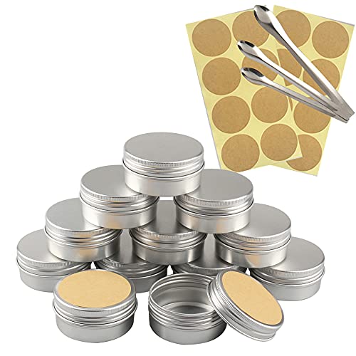 TIANZD 50 Stück Leere 50 ml Rund Silber Aluminium Tins Schraubdose Cremedose Alu-Tiegel Dosen mit Schraub-Deckel 5ml Aludose Blechdosen für Kosmetik Kerze Salben 3x Löffel, 50x Etikette von TIANZD