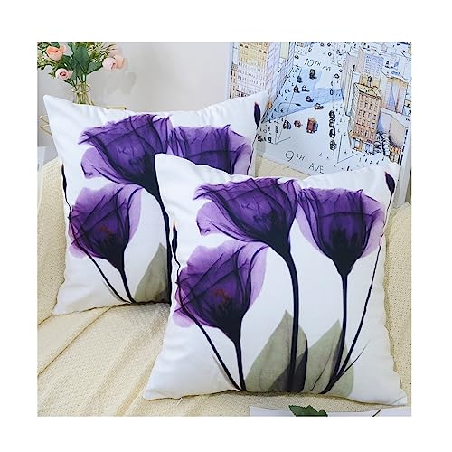 TIAODIAN Set mit 2 Samt-Kissenbezügen, 45 x 45 cm, violette Blumen, moderne Kunst, dekorativer Kissenbezug, 45,7 x 45,7 cm, für Wohnzimmer, Sofa, Garten, Outdoor, Innenhof, Flora, Heimdekoration, von TIAODIAN