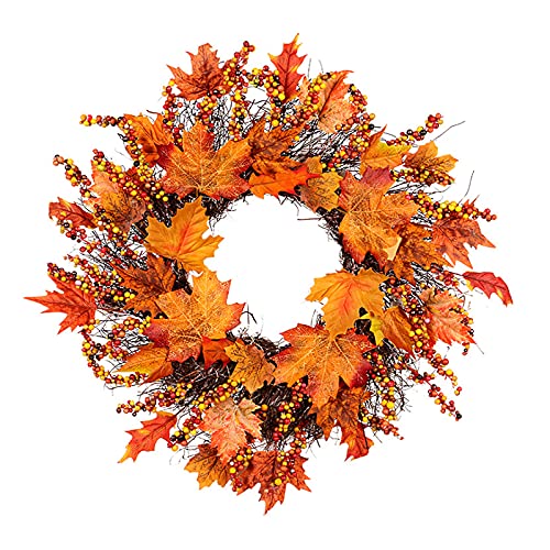 TIAVNTD 45 cm großer Herbstkranz für Haustür, künstlicher Ahornblätter-Kranz mit Beeren, Herbsternte, Ernte, Halloween, Urlaub, Haustür-Kranz von TIAVNTD
