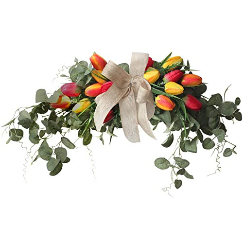 TIAVNTD Künstliche Tulpen-Kränze, 74 cm, für den Sommer, Frühling, Blumenkranz mit Eukalyptus, Tulpen, Girlande, für Hochzeit, Fußbogen, Haustür von TIAVNTD