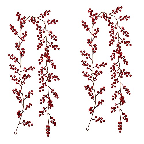 TIAVNTD Künstliche rote Beeren-Girlande, künstliche Weihnachtsgirlande mit roten Beeren, für Urlaub, Kamin, Treppe, Tischdekoration, 2 Stück von TIAVNTD