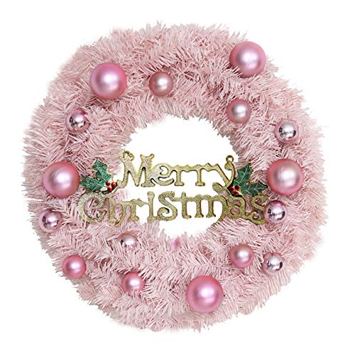 TIAVNTD Künstlicher Weihnachtskranz, rosa "Merry Christmas" Haustür Ornament Weihnachtskugel Kränze für Winter Weihnachten Urlaub Dekor von TIAVNTD