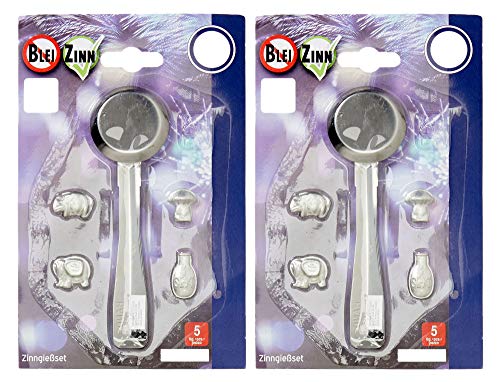 TIB Heyne Zinngießen Zinn Silvester Party Set gießen Zinngießset Alternative zum Bleigießen oder Wachsgießen 5-teiliges Set mit 4 Figuren zum Schmelzen 2X 5-teiliges Set von TIB