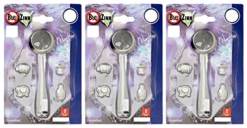 TIB Heyne Zinngießen Zinn Silvester Party Set gießen Zinngießset Alternative zum Bleigießen oder Wachsgießen 5-teiliges Set mit 4 Figuren zum Schmelzen 3X 5-teiliges Set von TIB