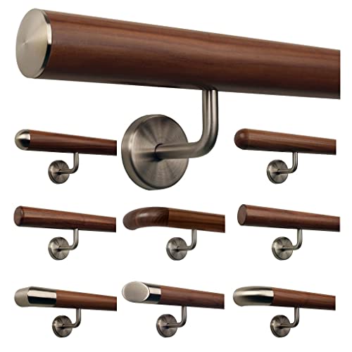 TIBU Ami Nussbaum Geländer Handlauf Treppe Holz Griff gewinkelt Edelstahlhalter, Länge 30-500 cm - Variante: 280 cm mit 4 Halter und Ende leicht gewölbte Edelstahlkappe TIBU Ami Nussbaum Geländer Handlauf Treppe Holz Griff gewinkelt Edelstahlhalter, Länge 30-500 cm - Variante: 280 cm mit 4 Halter und Ende leicht gewölbte Edelstahlkappe von TIBU