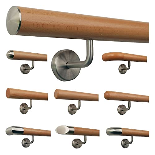 TIBU Buche Geländer Handlauf Treppe Holz Griff gew. Edelstahlhalter, Länge 30 - 500 cm aus einem Stück / Variante:30 cm mit 2 Halter leicht gewölbte Kappe TIBU Buche Geländer Handlauf Treppe Holz Griff gew. Edelstahlhalter, Länge 30 - 500 cm aus einem Stück / Variante:30 cm mit 2 Halter leicht gewölbte Kappe von TIBU