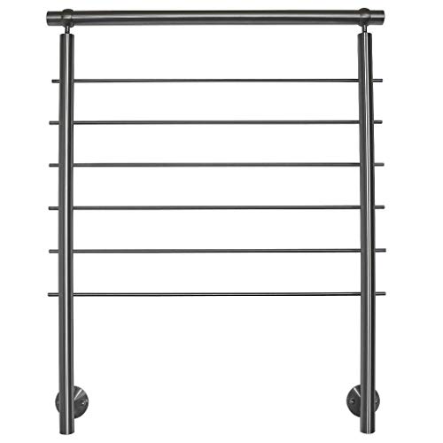 Edelstahl Geländer Handlauf für seitliche Montage 0,8m - 5,95m am Stück für Treppe Balkon Terrasse mit waagerechte Streben - Variante: Länge 160 cm mit 2 Pfosten und 6 Streben Seitenabstand 30mm von TIBU