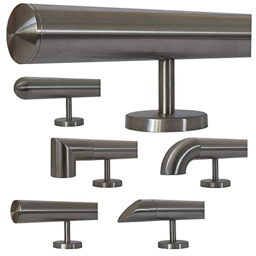 TIBU Edelstahl Handlauf 30-600cm Wandhandlauf 33,7 mm Treppengeländer mit geraden Edelstahlhalter - Länge 220 cm und Ende leicht gewölbte Kappe von TIBU