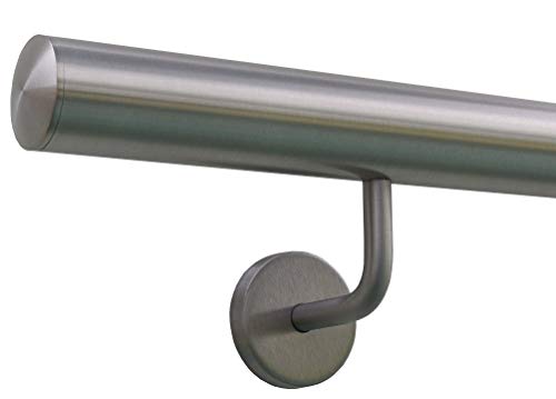 TIBU Handlauf Edelstahl 33,7 mm Geländer 0,3m - 6m, Länge 50 cm, Ende leicht gewölbte Kappe und gewinkelte Halter TIBU Handlauf Edelstahl 33,7 mm Geländer 0,3m - 6m, Länge 50 cm, Ende leicht gewölbte Kappe und gewinkelte Halter von TIBU