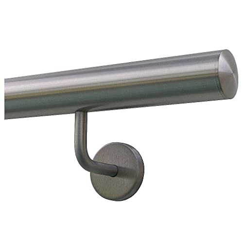 TIBU Handlauf Geländer Edelstahl Ø 42,4 mm - Länge 220 cm - Ende leicht gewölbte Kappe und gewinkelte Halter - Rostfrei für Außen und Innen von TIBU