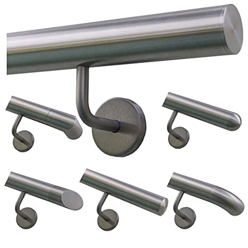 TIBU Handlauf Geländer Edelstahl Ø 42,4 mm - Länge 310 cm - Ende gerade Kappe und gewinkelte Halter - Rostfrei für Außen und Innen von TIBU