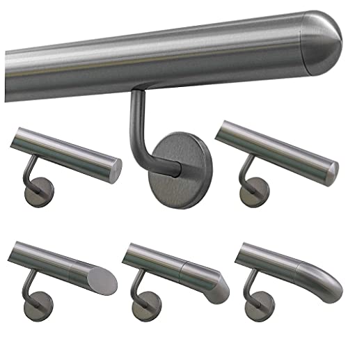 TIBU Handlauf Geländer Edelstahl Ø 42,4 mm - Länge 320 cm - Ende halbrunde Kappe und gewinkelte Halter - Rostfrei für Außen und Innen von TIBU