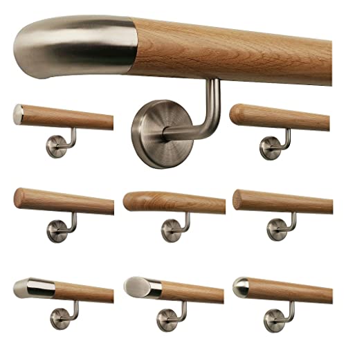 TIBU Eiche Holz Handlauf Geländer 0,3m - 6m, Länge 200 cm, Ende Edelstahlbogen und 3 gewinkelte Halter TIBU Eiche Holz Handlauf Geländer 0,3m - 6m, Länge 200 cm, Ende Edelstahlbogen und 3 gewinkelte Halter von TIBU