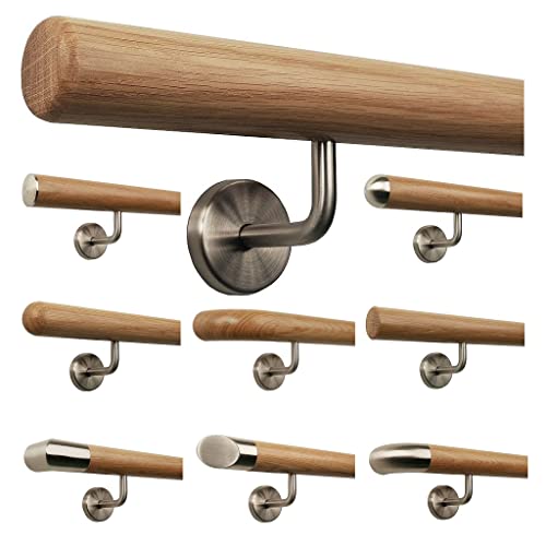 TIBU Eiche Holz Handlauf Geländer 0,3m - 6m, Länge 350 cm, Ende Radius gefräst und 5 gewinkelte Halter TIBU Eiche Holz Handlauf Geländer 0,3m - 6m, Länge 350 cm, Ende Radius gefräst und 5 gewinkelte Halter von TIBU
