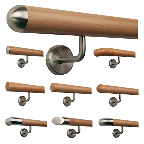 TIBU Buche Geländer Handlauf Treppe Holz Griff gew. Edelstahlhalter, Länge 30 - 500 cm aus einem Stück / Variante:350 cm mit 5 Halter Halbrunde Kappe TIBU Buche Geländer Handlauf Treppe Holz Griff gew. Edelstahlhalter, Länge 30 - 500 cm aus einem Stück / Variante:350 cm mit 5 Halter Halbrunde Kappe von TIBU