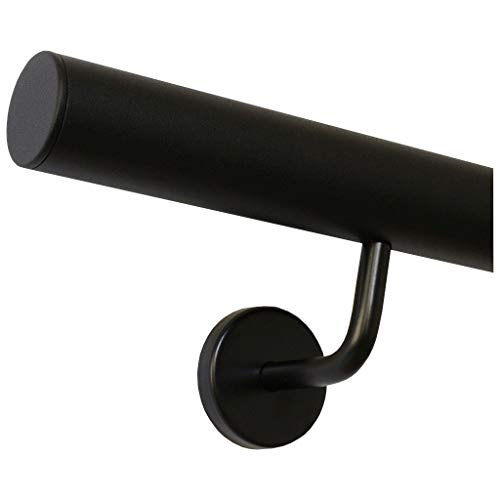 TIBU Handlauf Schwarz pulverbeschichtet V2A Edelstahl Geländer innen außen wetterfest beständig 310 cm mit 4 Halter und gerade Kappe von TIBU