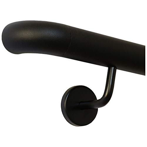 TIBU Handlauf Schwarz pulverbeschichtet V2A Edelstahl Geländer innen außen wetterfest beständig 50 cm mit 2 Halter und Bogen zur Wand von TIBU