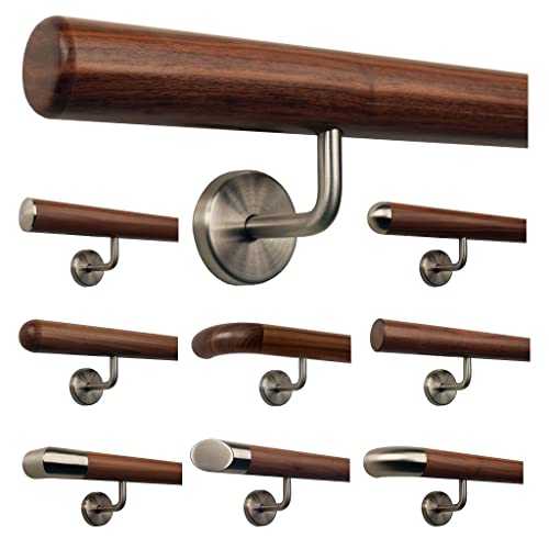 TIBU Ami Nussbaum Geländer Handlauf Treppe Holz Griff gewinkelt Edelstahlhalter, Länge 30-500 cm - Variante: 30 cm mit 2 Halter und Ende Radius gefräst TIBU Ami Nussbaum Geländer Handlauf Treppe Holz Griff gewinkelt Edelstahlhalter, Länge 30-500 cm - Variante: 30 cm mit 2 Halter und Ende Radius gefräst von TIBU
