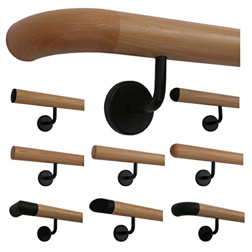TIBU Buche Holz Handlauf Geländer 30-500cm im Set schwarze Halter Wandhandlauf Wand Treppe, Länge 80 cm mit 2 Halter Enden Holzkrümmling TIBU Buche Holz Handlauf Geländer 30-500cm im Set schwarze Halter Wandhandlauf Wand Treppe, Länge 80 cm mit 2 Halter Enden Holzkrümmling von TIBU