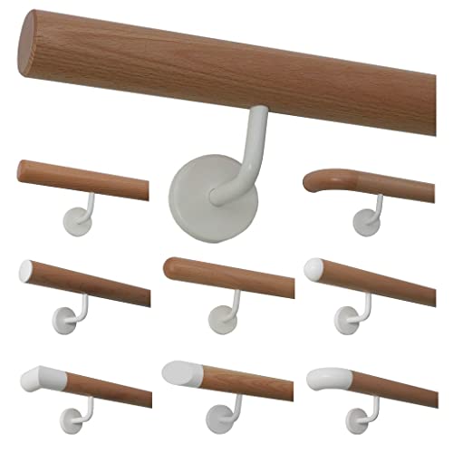 TIBU Buche Holz Handlauf Geländer weiße Edelstahl Halter 30-500cm Wandhandlauf Wand Treppe, Länge 400 cm mit 5 Halter und Endengefast TIBU Buche Holz Handlauf Geländer weiße Edelstahl Halter 30-500cm Wandhandlauf Wand Treppe, Länge 400 cm mit 5 Halter und Endengefast von TIBU