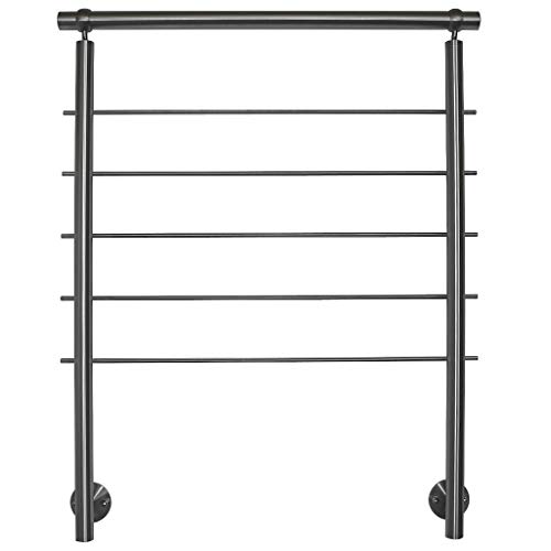TIBU Edelstahl Geländer Handlauf für seitliche Montage 0,8m - 5,95m für Treppe Balkon Terrasse mit waagerechte Streben - Variante: Länge 340 cm mit 4 Pfosten und 5 Streben Seitenabstand 10mm von TIBU