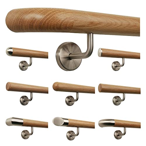TIBU Eiche Holz Handlauf Geländer 0,3m - 6m, Länge 320 cm, Ende Holzkrümmling und 4 gewinkelte Halter TIBU Eiche Holz Handlauf Geländer 0,3m - 6m, Länge 320 cm, Ende Holzkrümmling und 4 gewinkelte Halter von TIBU