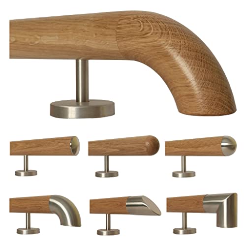 TIBU Eiche Holz Handlauf Geländer 0,3m - 6m, Länge 90 cm, Ende Holzkrümmling und 2 gerade Halter von TIBU