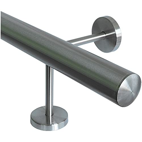 TIBU Fußstütze V2A Edelstahl Ø 42,4 mm 30-590 cm, Länge= 150 cm 3 Paar Halter 10/10 cm Barstange Tresenstange von TIBU