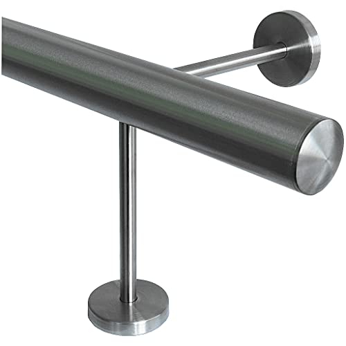 TIBU Fußstütze V2A Edelstahl Ø 42,4 mm 30-590 cm, Länge= 200 cm 3 Paar Halter 15/15 cm Barstange Tresenstange von TIBU