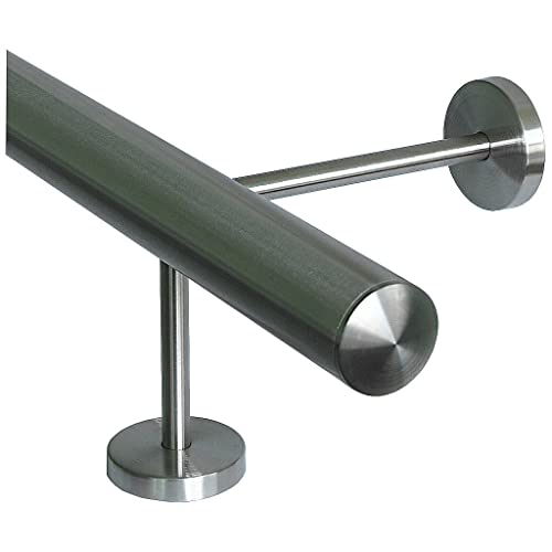 TIBU Fußstütze V2A Edelstahl Ø 42,4 mm 30-590 cm, Länge= 230 cm 3 Paar Halter 10/15 cm Barstange Tresenstange von TIBU