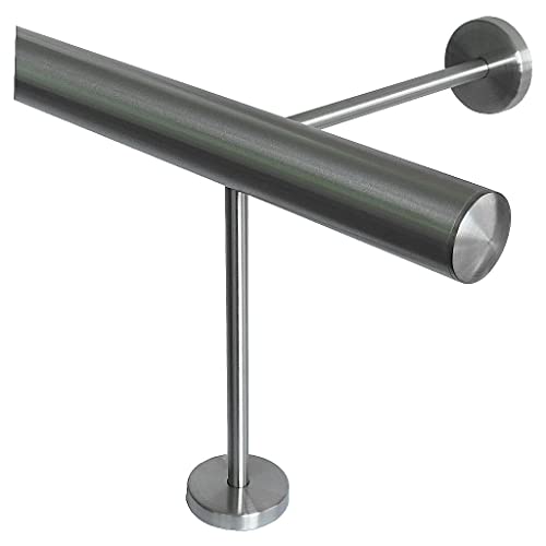 TIBU Fußstütze V2A Edelstahl Ø 42,4 mm 30-590 cm, Länge= 320 cm 4 Paar Halter 20/20 cm Barstange Tresenstange von TIBU