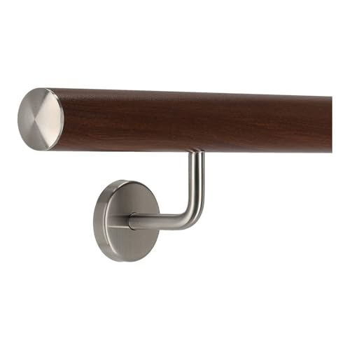 TIBU Handlauf Aluminium Nussbaum Holz Dekor 30-600cm Wandhandlauf Treppe gewinkelte Edelstahlhalter, Länge 170 cm mit 2 Halter und leicht gewölbte Kappe TIBU Handlauf Aluminium Nussbaum Holz Dekor 30-600cm Wandhandlauf Treppe gewinkelte Edelstahlhalter, Länge 170 cm mit 2 Halter und leicht gewölbte Kappe von TIBU