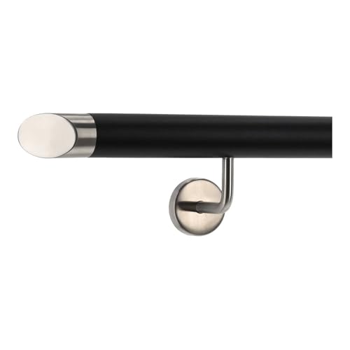 TIBU Handlauf Aluminium Schwarz 30-600cm Wandhandlauf Treppe gewinkelte Edelstahlhalter, Länge 150 cm mit 2 Halter und schräges Endstück TIBU Handlauf Aluminium Schwarz 30-600cm Wandhandlauf Treppe gewinkelte Edelstahlhalter, Länge 150 cm mit 2 Halter und schräges Endstück von TIBU