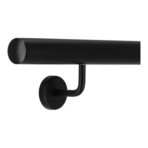 TIBU Handlauf Aluminium Schwarz Geländer 30-600cm Wandhandlauf Treppe gewinkelte Edelstahlhalter, Länge 120 cm mit 2 Halter und leicht gewölbte Kappe von TIBU