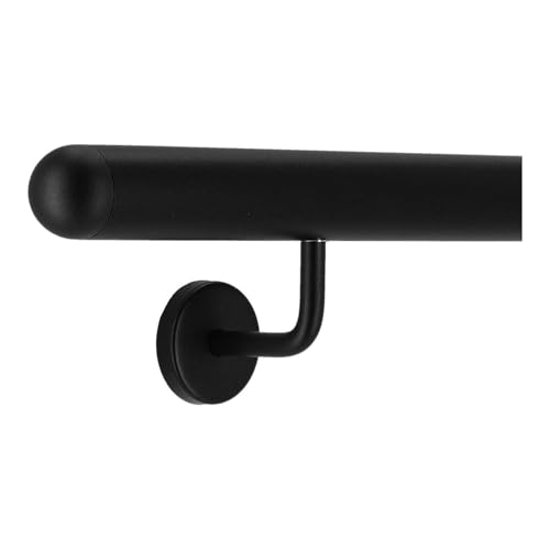 TIBU Handlauf Aluminium Schwarz Geländer 30-600cm Wandhandlauf Treppe gewinkelte Edelstahlhalter, Länge 200 cm mit 3 Halter und halbrunde Kappe TIBU Handlauf Aluminium Schwarz Geländer 30-600cm Wandhandlauf Treppe gewinkelte Edelstahlhalter, Länge 200 cm mit 3 Halter und halbrunde Kappe von TIBU