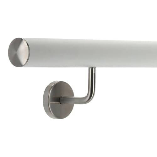 TIBU Handlauf Aluminium Weiß 30-600cm Wandhandlauf Treppe gewinkelte Edelstahlhalter, Länge 360 cm mit 4 Halter und leicht gewölbte Kappe TIBU Handlauf Aluminium Weiß 30-600cm Wandhandlauf Treppe gewinkelte Edelstahlhalter, Länge 360 cm mit 4 Halter und leicht gewölbte Kappe von TIBU