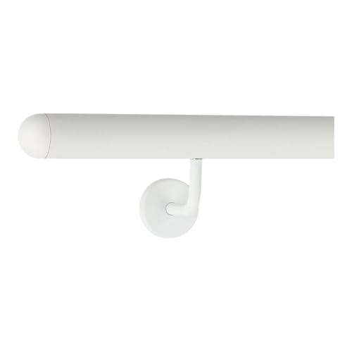 TIBU Handlauf Aluminium Weiß Geländer 30-600cm Wandhandlauf Treppe gewinkelte Edelstahlhalter, Länge 120 cm mit 2 Halter und halbrunde Kappe von TIBU