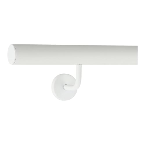 TIBU Handlauf Aluminium Weiß Geländer 30-600cm Wandhandlauf Treppe gewinkelte Edelstahlhalter, Länge 450 cm mit 5 Halter und gerade Kappe von TIBU