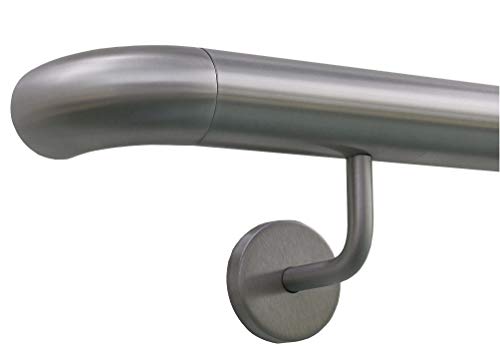 TIBU Handlauf Edelstahl 33,7 mm Geländer 0,3m - 6m, Länge 350 cm, Ende Bogen zur Wand und gewinkelte Halter von TIBU