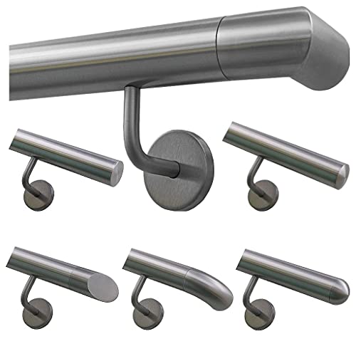 TIBU Handlauf Geländer Edelstahl Ø 42,4 mm - Länge 240 cm - Ende Ecke zur Wand und gewinkelte Halter - Rostfrei für Außen und Innen TIBU Handlauf Geländer Edelstahl Ø 42,4 mm - Länge 240 cm - Ende Ecke zur Wand und gewinkelte Halter - Rostfrei für Außen und Innen von TIBU