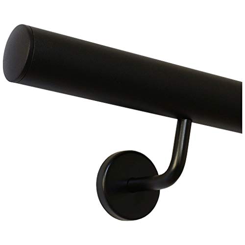 TIBU Handlauf Schwarz pulverbeschichtet V2A Edelstahl Geländer innen außen wetterfest beständig 330 cm mit 4 Halter und leicht gewölbte Kappe TIBU Handlauf Schwarz pulverbeschichtet V2A Edelstahl Geländer innen außen wetterfest beständig 330 cm mit 4 Halter und leicht gewölbte Kappe von TIBU