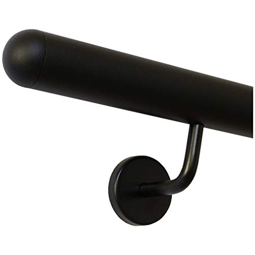 TIBU Handlauf Schwarz pulverbeschichtet V2A Edelstahl Geländer innen außen wetterfest beständig 460 cm mit 5 Halter und halbrunde Kappe TIBU Handlauf Schwarz pulverbeschichtet V2A Edelstahl Geländer innen außen wetterfest beständig 460 cm mit 5 Halter und halbrunde Kappe von TIBU