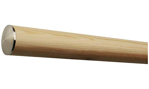 TIBU Kiefer Fichte Tanne Holz Handlauf Geländer 30-500cm Wandhandlauf Wand Treppe mit Edelstahl Enden, Länge 4000 mm / 400 cm / 4,0 m und Enden leicht gewölbte Edelstahlkappe von TIBU