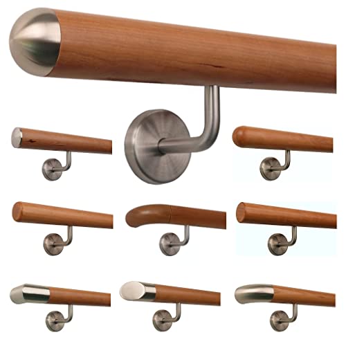 TIBU Kirschbaum Holz Handlauf Geländer 0,3m - 5m, Länge 130 cm, Ende Halbrunde Edelstahlkappe und 2 gewinkelte Halter TIBU Kirschbaum Holz Handlauf Geländer 0,3m - 5m, Länge 130 cm, Ende Halbrunde Edelstahlkappe und 2 gewinkelte Halter von TIBU