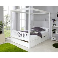 Himmelbett Lino 140er weiß Var 1 - mit 5er Schubkästen - von TICAA