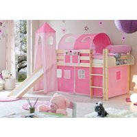 Rutschbett mit Turm "Kasper" Kiefer Natur "rosa-pink" von TICAA