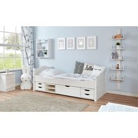 Einzelbett Leni Kiefer weiß Var 3 - mit 4er Funktionsschubkasten von TICAA